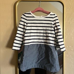 Baby Gap Cream Navy Striped Knit Chambray Longsleeve Dress Size 2T